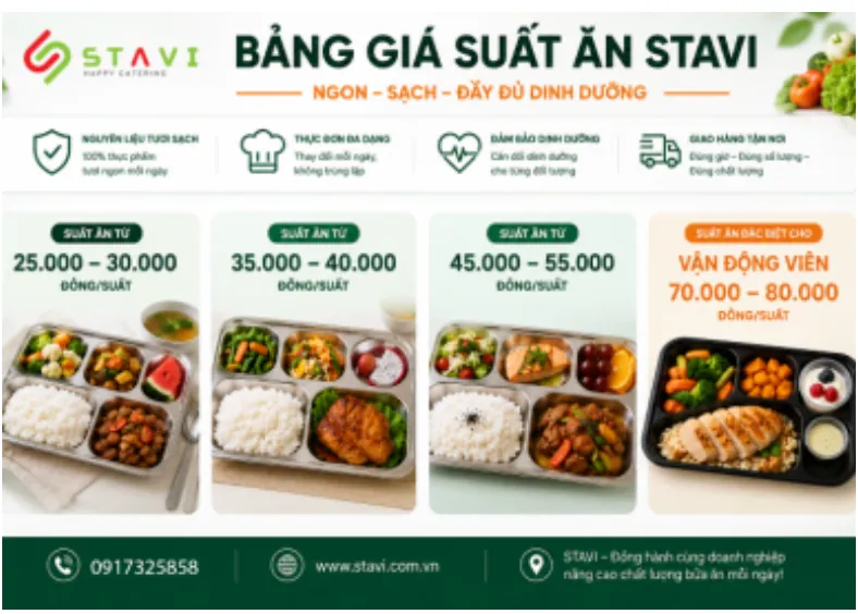 Bảng giá và thực đơn suất ăn 2026